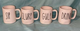 4 Rae Dunn Espresso Coffee Mugs Gulp Sip Drink Slurp 4 Oz.  Mini Small Mugs Set