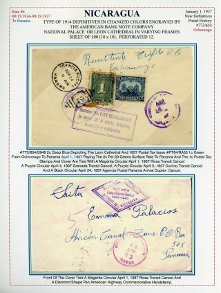 Nicaragua Postal History: Lot 22 1937 Ochomogo - Rivas - Panama - Ancon C.  Z.  $$