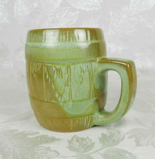 Vintage Frankoma Pottery Barrel Coffee Mug Prairie Green 16 Oz.  Tea Cup