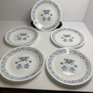 Vintage Set 4 Corelle Blue Hearts 6 3/4” Saucer/salad Plates