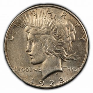 1928 - S $1 Silver Peace Dollar - Luster - Au Semi - Key Date Coin - Sku - Y3855