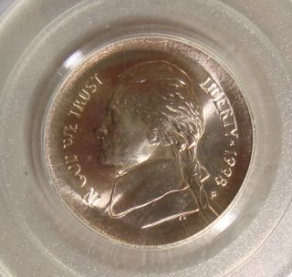 1998 - P Jefferson Nickel Large Broadstruck Out Of Collar Error Coin Pcgs Ms66fs