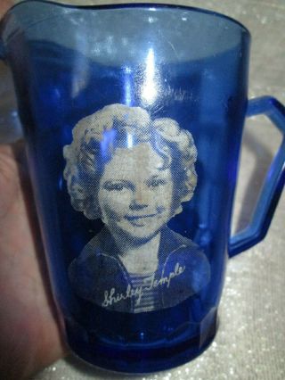 Vintage Shirley Temple Cobalt Blue Depression Glass 4.  5 " Pitcher Creamer
