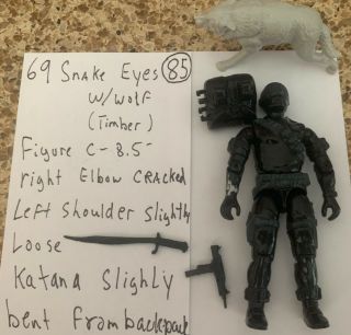 G.  I.  Joe 85 Snake Eyes W/ Wolf C - 8,  Arah 100 Complete Tight Swivel Arm 69