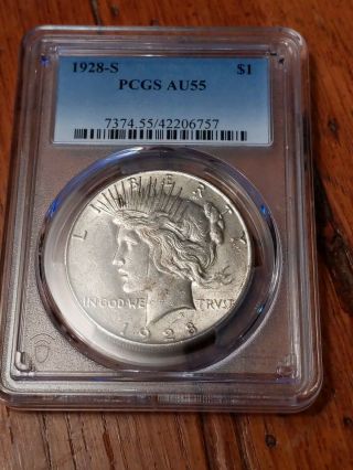 1928 S Peace Dollar Au 55 Pcgs Certified. ,  Collectible,  In Great Demand.