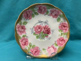 Queen Anne Pink Cabbage Rose With Heavy Gold Gilt Trim Saucer Only
