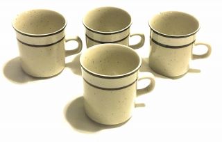 4 Vintage Sango Rainbow Stoneware Capri 651 Cups 3 1/2” Brown Trim Made In Japan