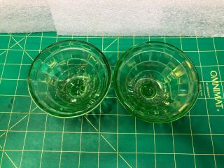 2 Vintage Anchor Hocking Block Optic Green Depression Glass Sherbets 1930s 2