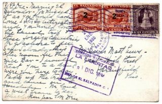 Ca Central America El Salvador Post Office Overprint Stamp Postal Postcard Rppc