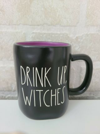 Rae Dunn Halloween " Drink Up Witches " Mug Black With Purple Interior