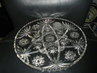 Vintage Clear Cut Glass 13.  5 " Round Serving Tray