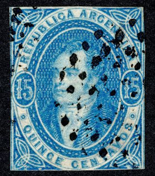 Argentina 1864 Rivadavia 15c.  Wmk No Margins Good Quality
