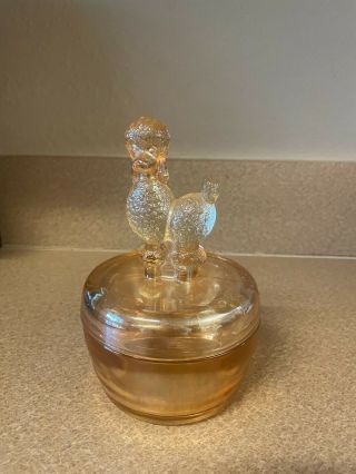 Jeannette Poodle Candy Trinket Powder Jar Amber Depression Glass Vtg Antique