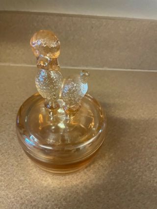 Jeannette Poodle Candy Trinket Powder Jar Amber Depression Glass Vtg Antique 2