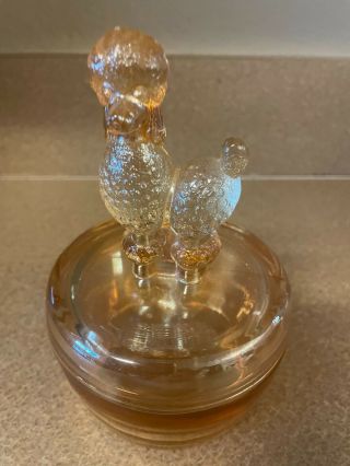 Jeannette Poodle Candy Trinket Powder Jar Amber Depression Glass Vtg Antique 3