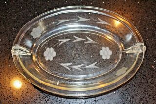 Pyrex Etched Floral Oval Serving Dish / Lid Clear Ovenware Glass Vintage