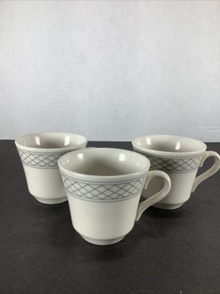 Vintage Hlc Usa Ivory & Gray Espresso Mugs Homer Laughlin China Set Of 3