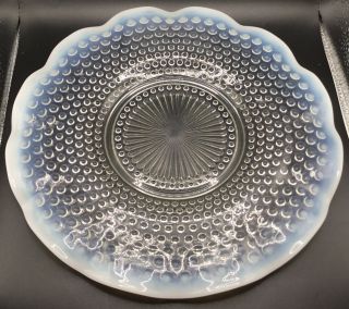 Vintage Fenton Moonstone Opalescent Hobnail Ruffled Glass Platter 11”