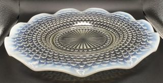 Vintage Fenton Moonstone Opalescent Hobnail Ruffled Glass Platter 11” 2
