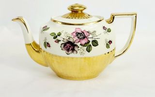 Antique Arthur Wood Porcelain Teapot Queen Ann With Gold Trim England 5513