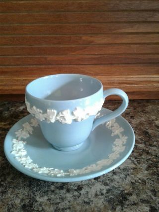 Wedgwood Queensware Cream On Blue Lavender Demitasse Cup And Saucer