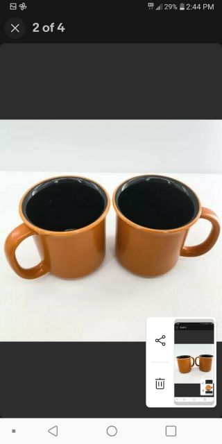 2 Vintage Crown Corning Japan Sonora Terra Cotta And Black Coffee Tea Cups Mugs
