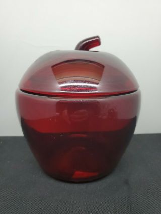 Anchor Hocking Red Apple Glass Canister/cookie Jar And Lid Vintage