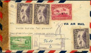 Nicaragua Postal History: Lot 48 1943 Reg Censored Granada - Buenos Aires $$$