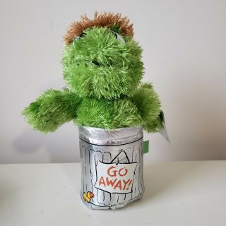 Gund Sesame Street 10 " Stuffed Plush 2019 Oscar The Grouch In Trash Can Go Away