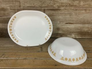 Vintage Corelle Butterfly Gold Serving Bowl 10 " And Platter 10 X 12 "