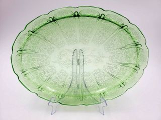 Green Depression Glass - Cherry Blossom Oval Serving Pate 13 " Long X 9.  75 "