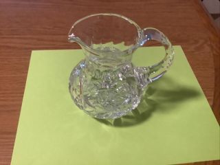 Crystal Cut Pitcher With Etched Star & Pinwheel.  (5” Tall) - Unbranded.
