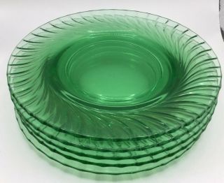 Set Of 5 Vintage Green Swirl Depression Glass Cake Salad Bread Plate 7.  5”
