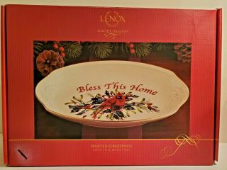 Lenox Winter Greetings Red Cardinal Bird " Bless This Home " Tray Platter
