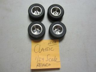 (4) Classic Vintage 1/24 Scale 6 Spoke Rear Slot Car Tires And Wheels Threaded