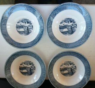 4 Currier & Ives Blue & White 5 - 1/2 " Dessert/cereal Bowls Royal China
