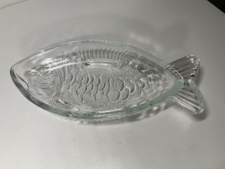 Fish Shaped Clear Glass Candy Snack Serving Trinket Dish 8.  5”
