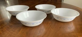 4 Corelle Morning Blue Flowers 6 1/4 " Soup Cereal Salad Coupe Bowls Corning Usa