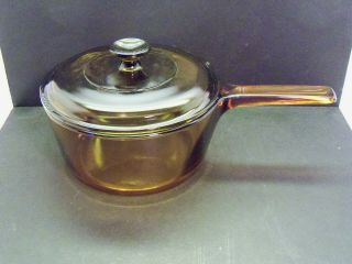 Vintage Corning Ware Visions Amber Glass 2.  5 Liter Saucepan Pot W Lid France