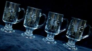 4 Princess House Heritage Clear Glass Crystal Handled Footed Pedestal Mugs 5.  5 " H