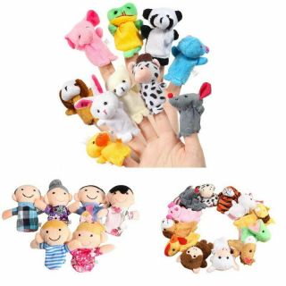 6/10/12pcs Cartoon Animal Finger Puppets Soft Velvet Dolls Props Toys Kids Baby