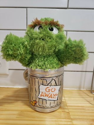 Gund Sesame Street 10 " Stuffed Plush Oscar The Grouch In Trash Can Go Away