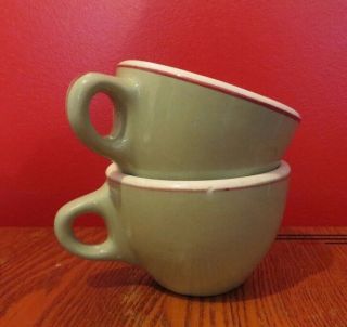 Sterling China Restaurant Ware Green W Red Stripe 2 Coffee Cups Vintage
