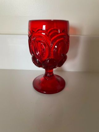 Vintage L.  E.  Smith Moon & Stars Ruby Red 6 " Glass Footed Water Or Wine Goblet