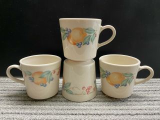 Set Of 4 Vintage Corelle Corning Ware Abundance Fruit Coffee Tea Cups Mugs