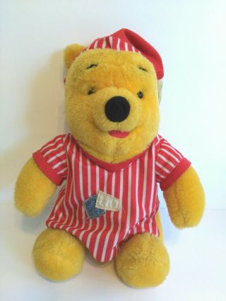 1998 Disney Mattel Winnie The Pooh Bear In Pajamas Plush (left Ear Is Rough Fur)