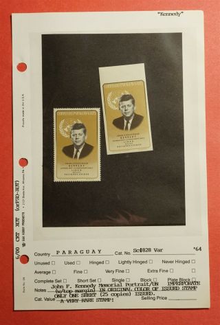 Perf,  Imperf 1964 Paraguay Jfk John F Kennedy Mnh 1 Sheet Imperf Issued
