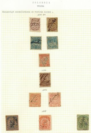 Colombia States Tolima 1879 - 1888 Stamps X 11 On Album Page