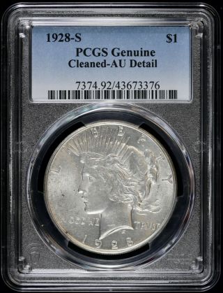 1928 - S $1 Silver Peace Dollar Pcgs Au Detail (almost Uncirculated) San Francisco