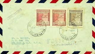Bolivia 1952 3v On La Paz Registered Airmail Cover To York Usa